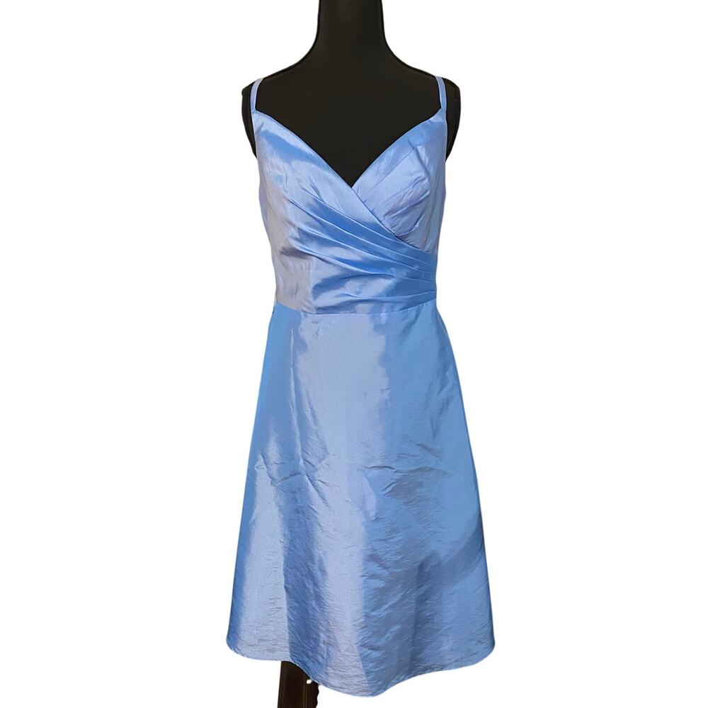 Da Vinci Ice Blue Satin Fit & Flare‎ Y2K Holiday Party Dress Size 10 VTG